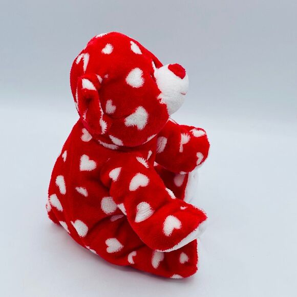 Ty Pluffies DREAMLY Red Teddy Bear White Hearts TySilk 2008 Stuffed Animal Plush - Picture 4 of 8